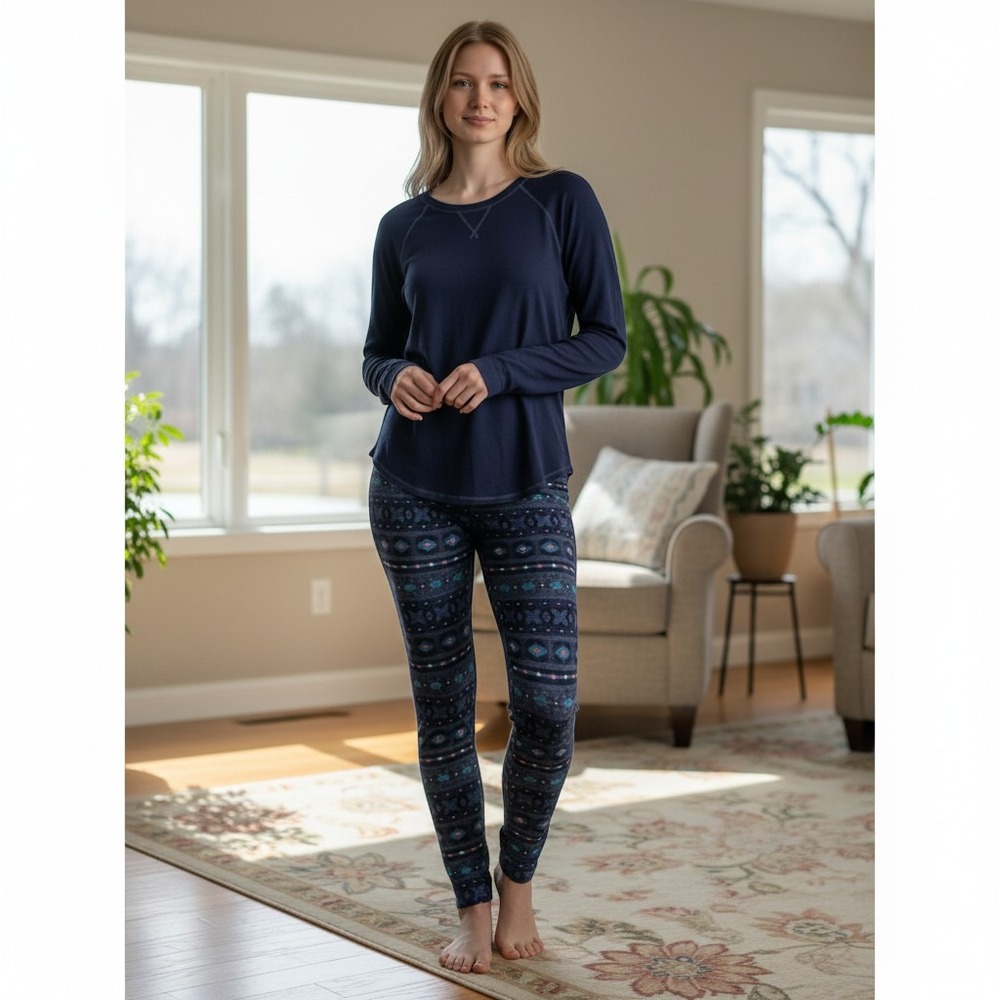 ClimateRight by Cuddl Duds Womens Navy Fair Isle Pajama Set  M 2pc Loungewear